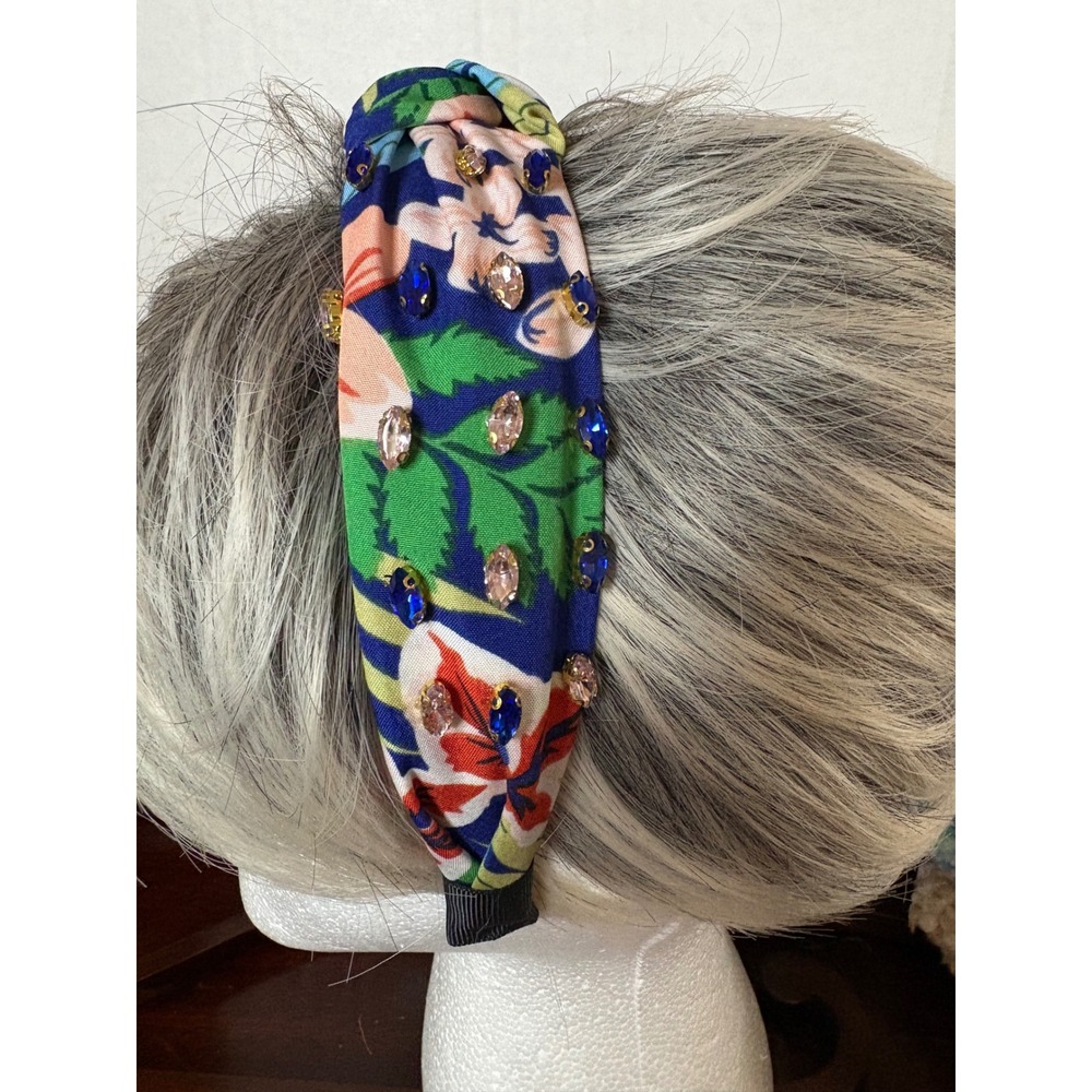 Floral Rhinestone Knot Headband Blue Pink Jewel Embellished Hair Accessory